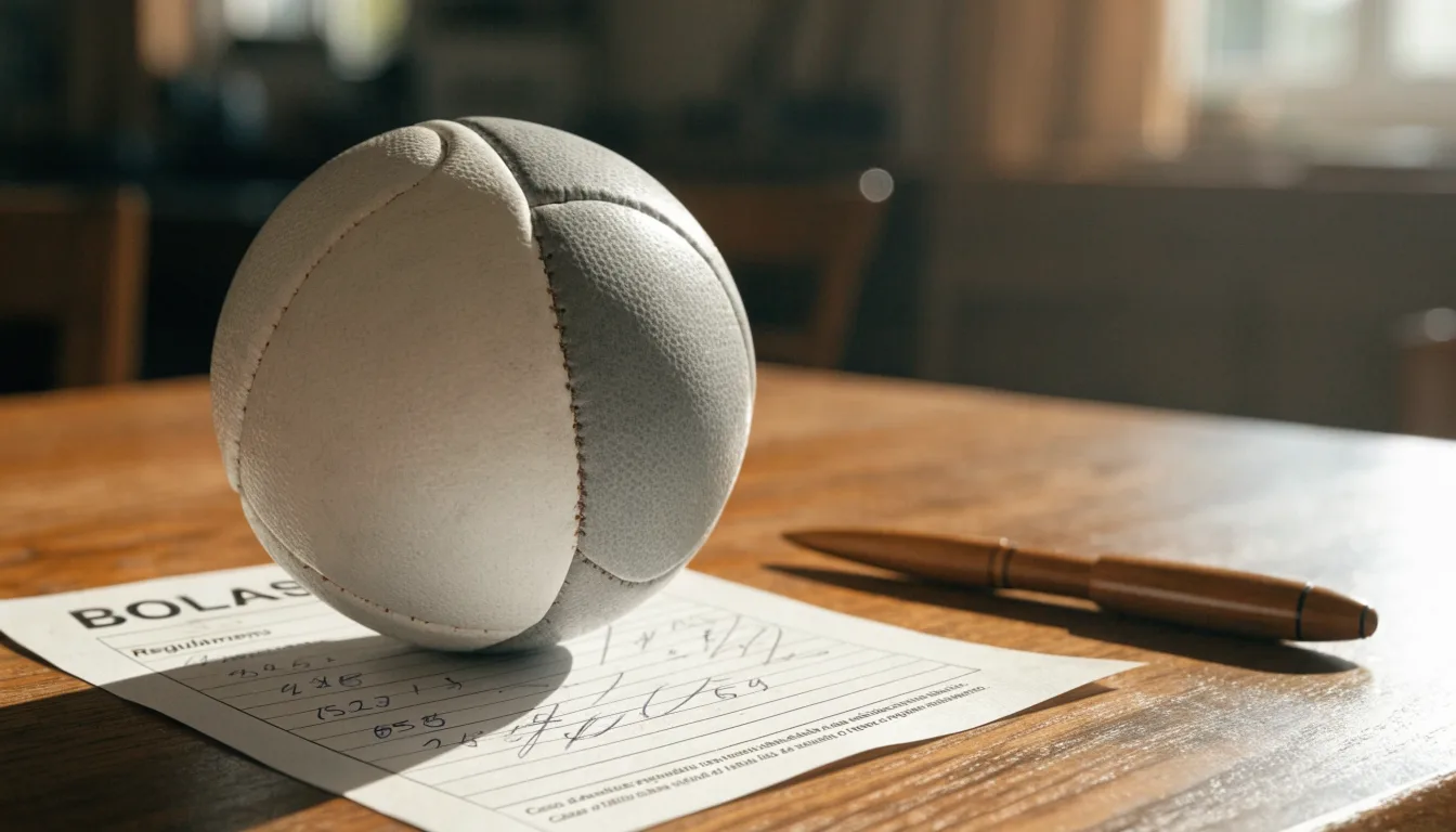 Uma bola de futebol pousada sobre um talão de apostas em branco numa mesa de madeira, à luz do dia