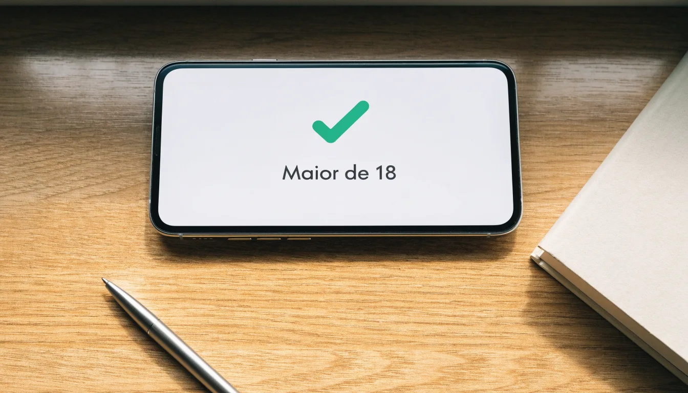 Uma folha de licença em papel com um selo vermelho, pousada numa secretária de madeira ao lado de uma caneta